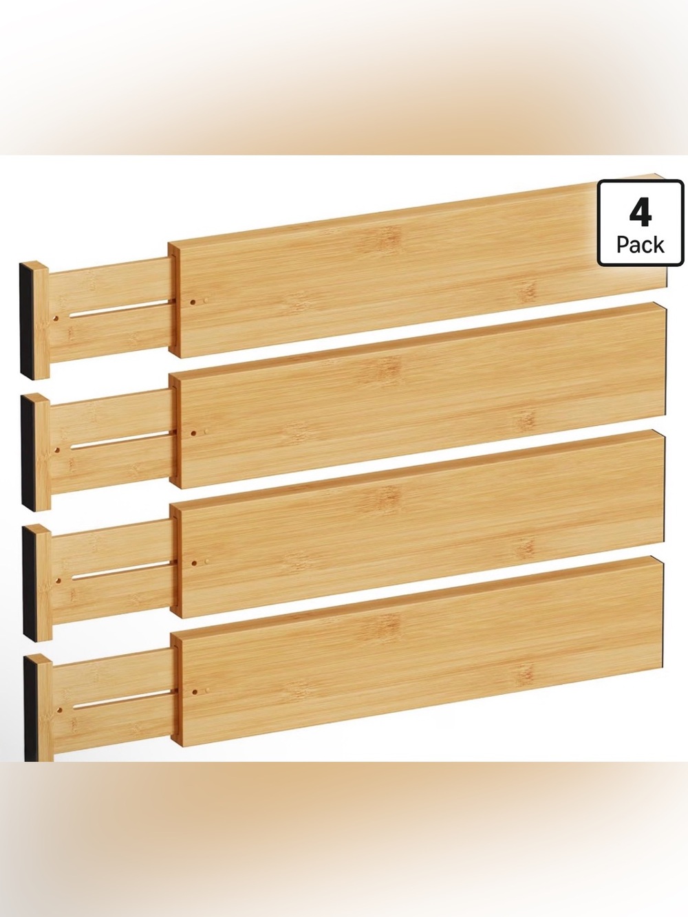 4 Pack Bamboo Drawer Dividers - Adjustable Expandable Spring Loaded 17”-22”. NIB